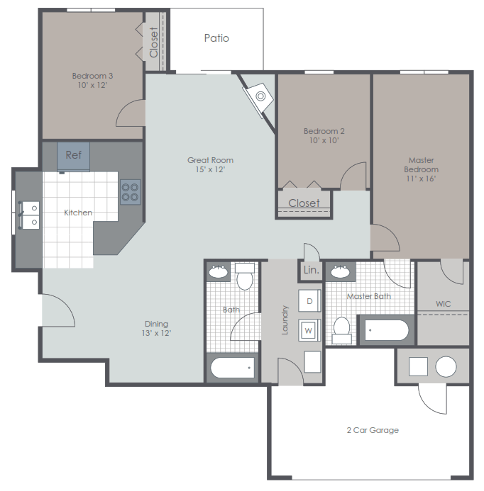 3 Bedroom 2 Bath layout